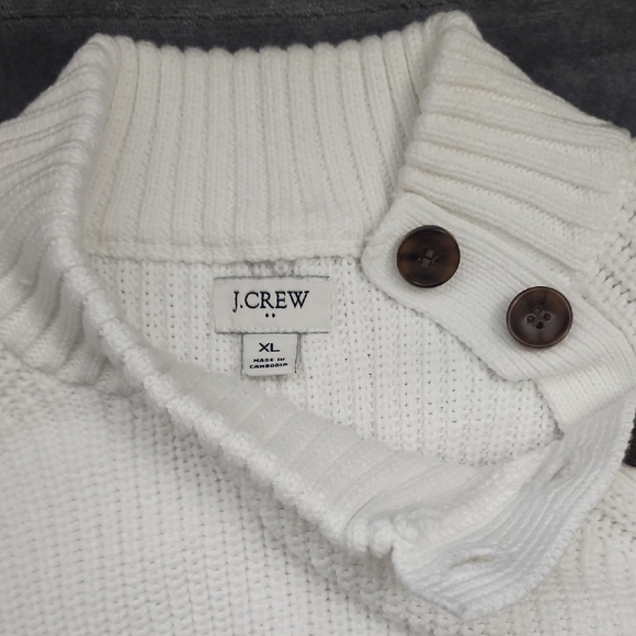 J. Crew White And Navy Stripe Cotton Sweater with Tortoise Buttons - Picture 2 of 7